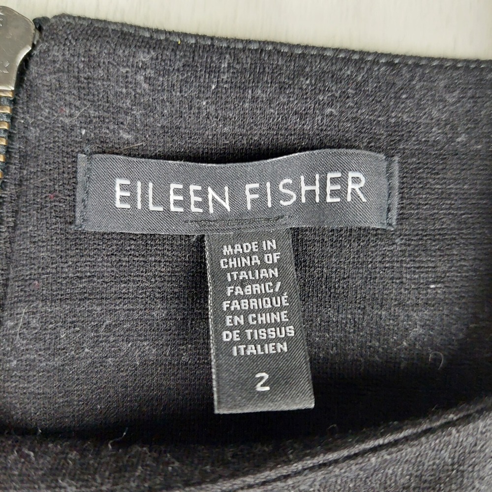 Eileen Fisher Sheath Dress Womens 2 Black Shadow Stripe Square Neck Quiet Luxury - Picture 5 of 8